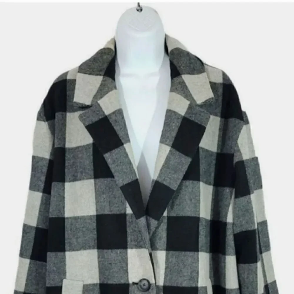 American Eagle Buffalo Plaid Trench Car Coat in Black/Gray Check Size Large